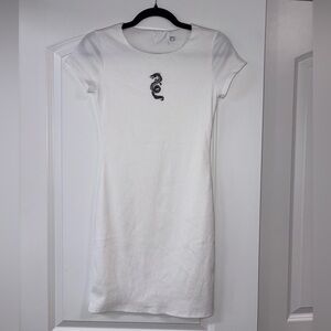 Princess Polly White Scoop Neck Tee Dress Dragon Ribbed 4